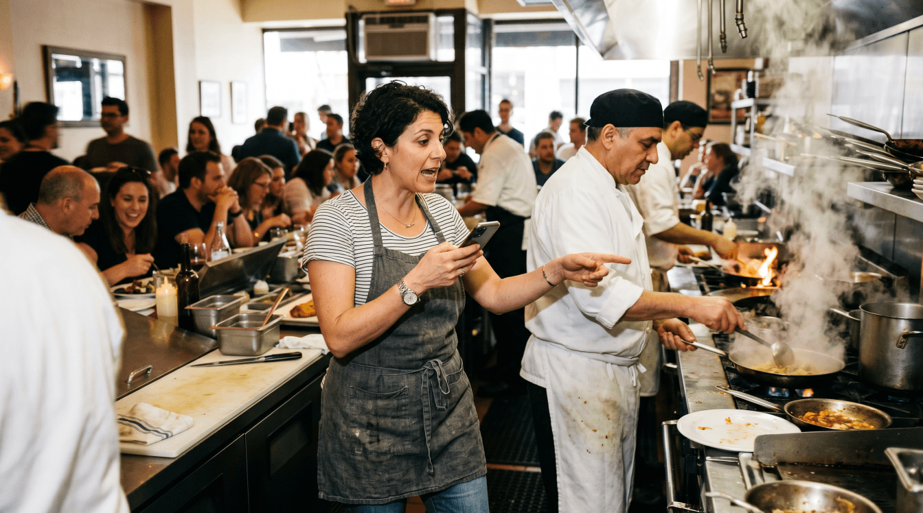 Restaurant owner managing orders